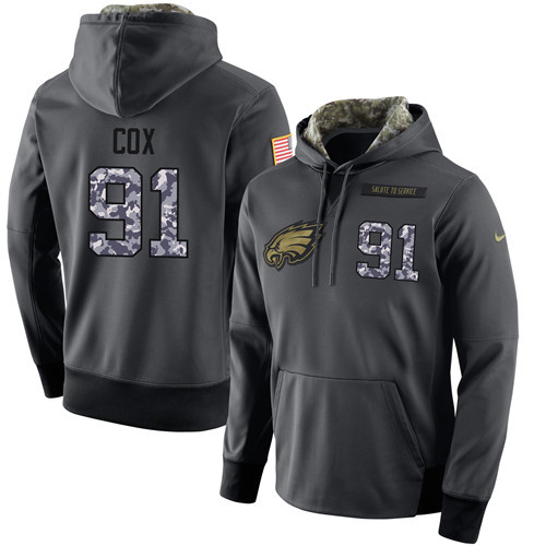 Nike Eagles 91 Fletcher Cox Anthracite Salute to Service Pullover Hoodie