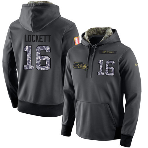 Nike Seahawks 16 Tyler Lockett Anthracite Salute to Service Pullover Hoodie