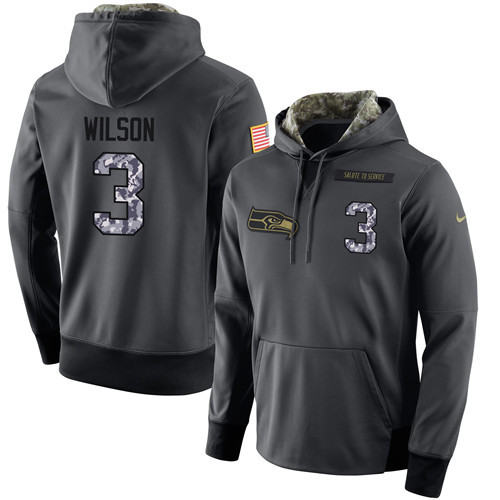 Nike Seahawks 3 Russell Wilson Anthracite Salute to Service Pullover Hoodie