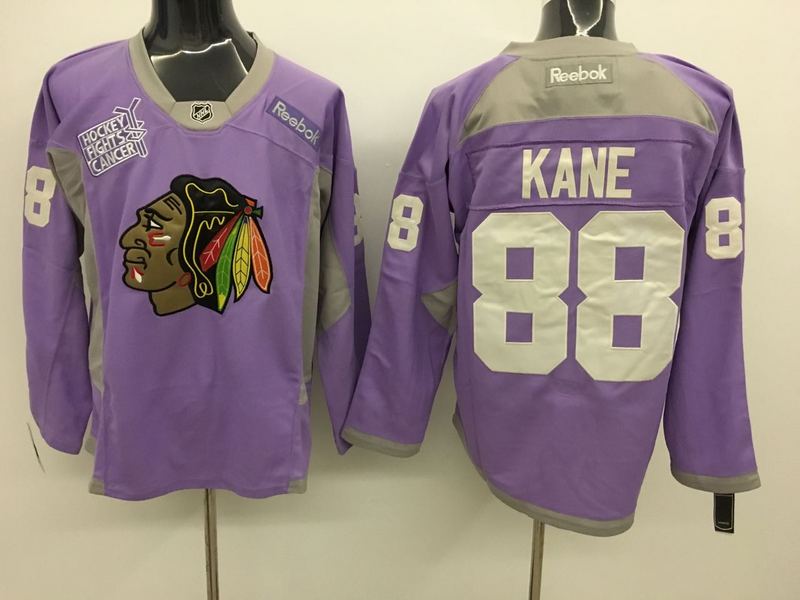 Blackhawks 88 Patrick Kane Purple Hockey Fights Cancer Reebok Jersey