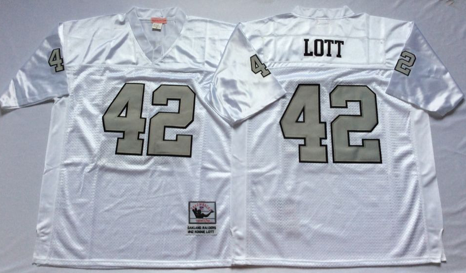 Raiders 42 Ronnie Lott White Silver Number Throwback Jersey