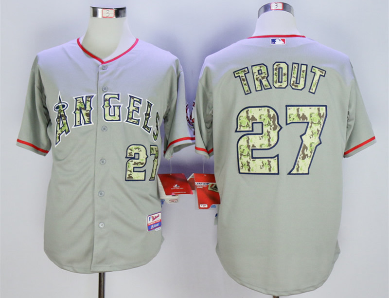 Angels 27 Mike Trout Grey Camo Cool Base Jersey