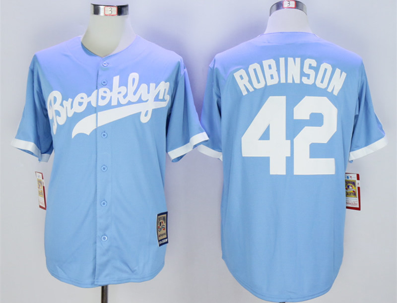 Dodgers 42 Jackie Robinson Light Blue Throwback Jersey