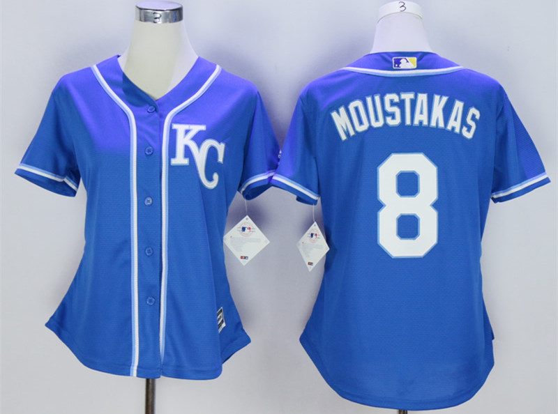 Royals 8 Mike Moustakas Blue Women New Cool Base Jersey