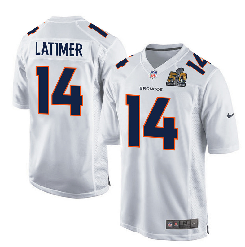 Nike Broncos 14 Cody Latimer White Super Bowl 50 Bound Game Event Jersey