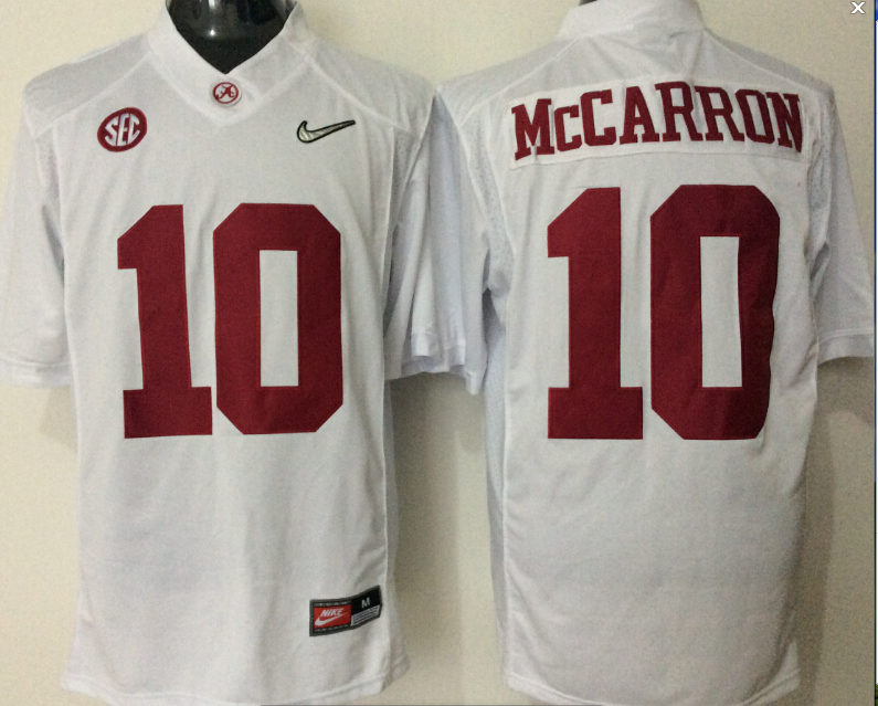 Alabama Crimson Tide 10 AJ McCarron White With Silver Logo College Jersey.png