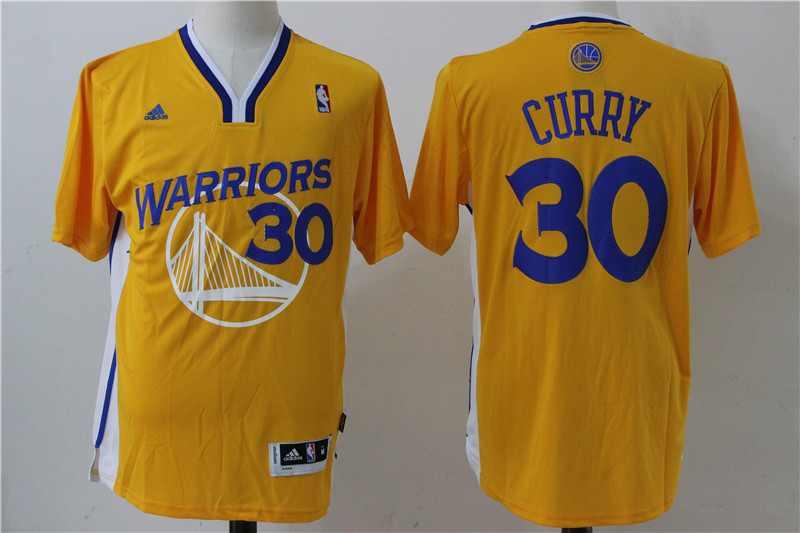 Warriors 30 Stephen Curry Yellow Short Sleeve Swingman Jersey