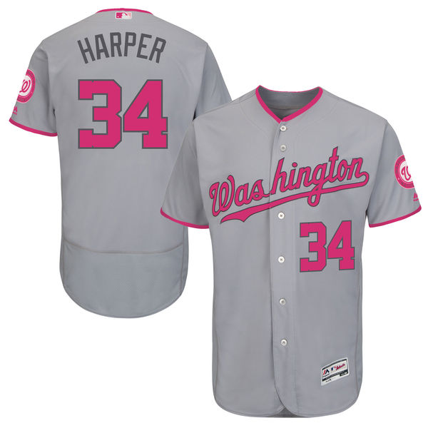 Nationals 34 Bryce Harper Grey 2016 Mother's Day Flexbase Jersey