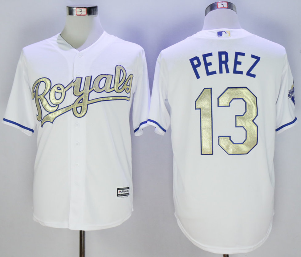 Royals 13 Salvador Perez White 2015 World Series Champions New Cool Base Jersey