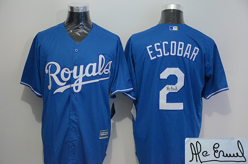 Royals 2 Alcides Escobar Light Blue Signature Edition New Cool Base Jersey