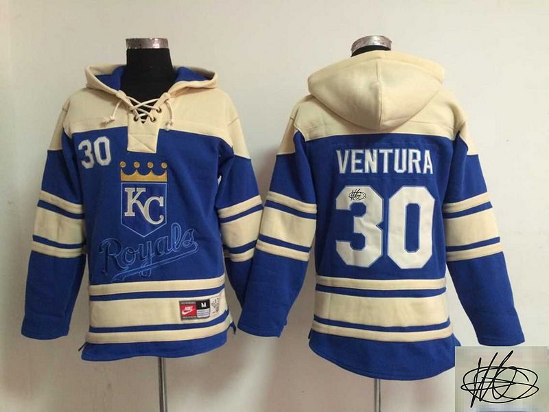 Royals 30 Yordano Ventura Royal Blue Signature Edition All Stitched Hooded Sweatshirt