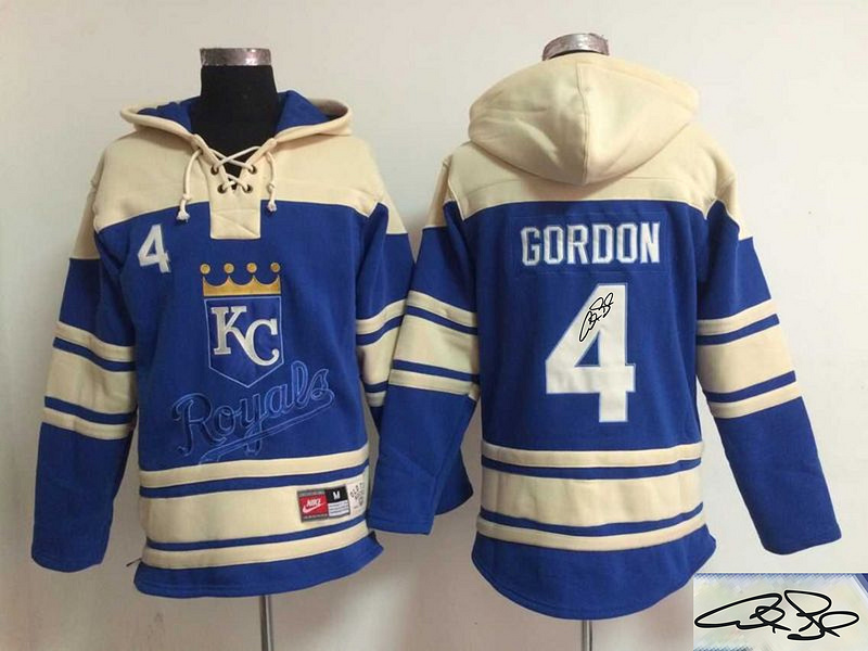 Royals 4 Alex Gordon Royal Blue Signature Edition All Stitched Hooded Sweatshirt