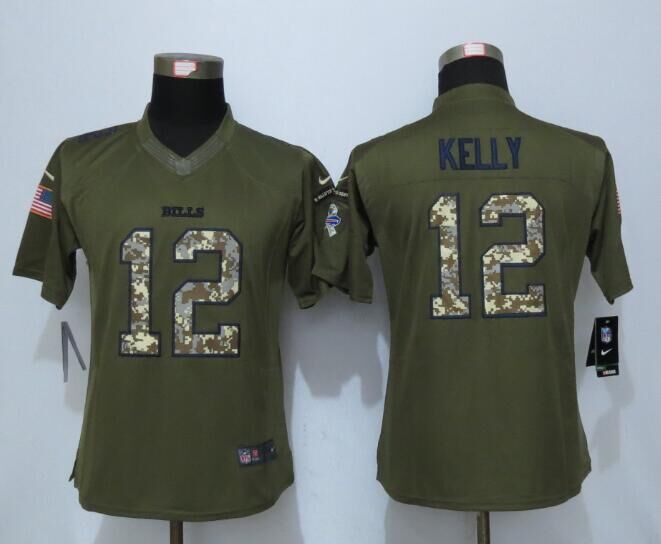 Nike Bills 12 Jim Kelly Green Salute To Service Women Limited Jersey