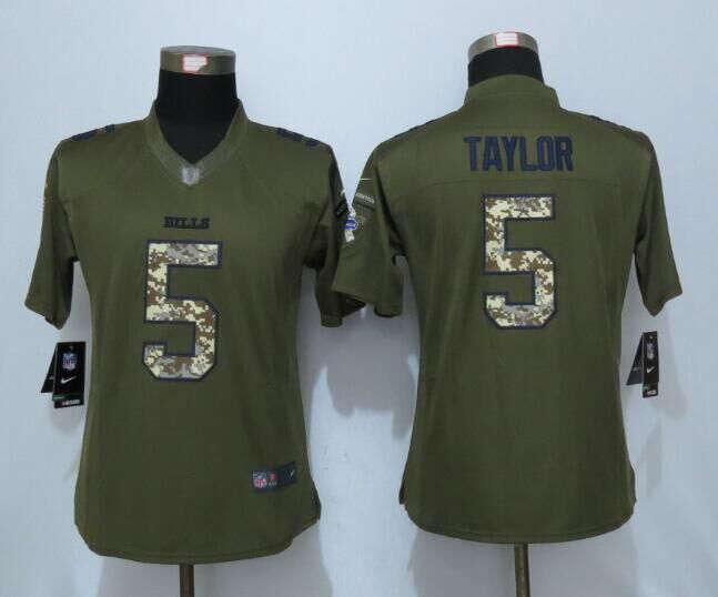Nike Bills 5 Tyrod Taylor Green Salute To Service Women Limited Jersey