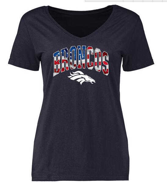 Denver Broncos Pro Line Navy Banner Wave Slim Fit V-Neck Women's T Shirt