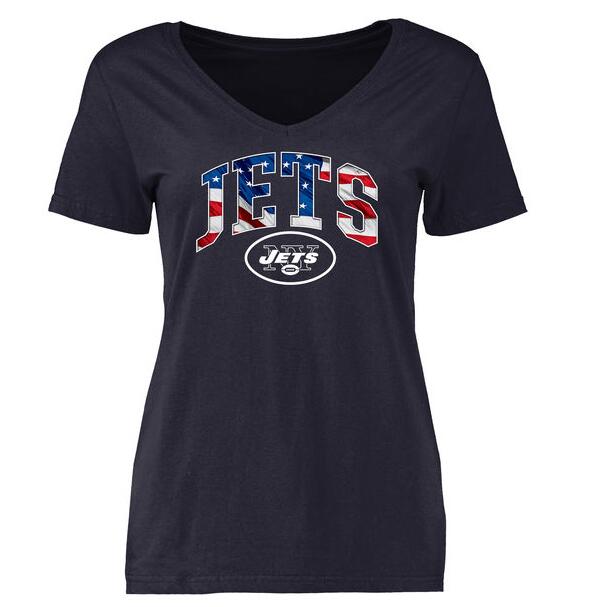 New York Jets Pro Line Navy Banner Wave Slim Fit V-Neck Women's T Shirt