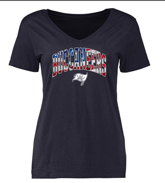 Tampa Bay Buccaneers Pro Line Navy Banner Wave Slim Fit V-Neck Women's T Shirt