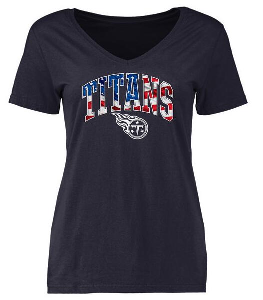 Tennessee Titans Pro Line Navy Banner Wave Slim Fit V-Neck Women's T Shirt