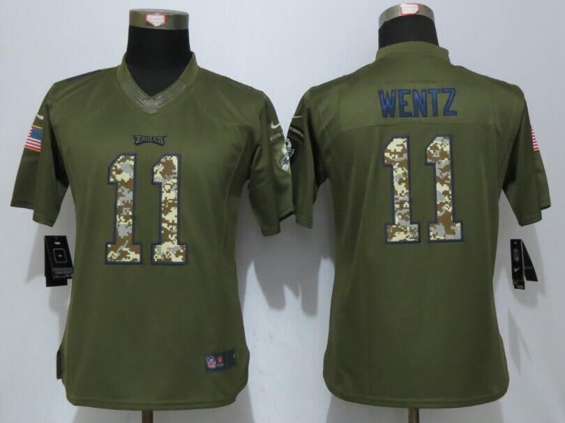 Nike Eagles 11 Carson Wentz Green Salute To Service Women Limited Jersey