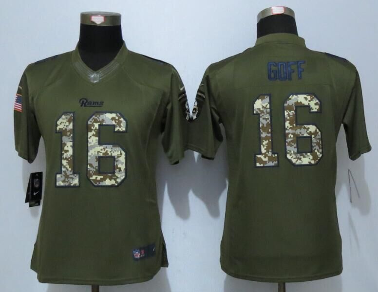 Nike Rams 16 Jared Goff Green Salute To Service Women Limited Jersey