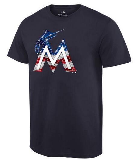 Marlins Navy USA Flag Team Logo Men's T Shirt