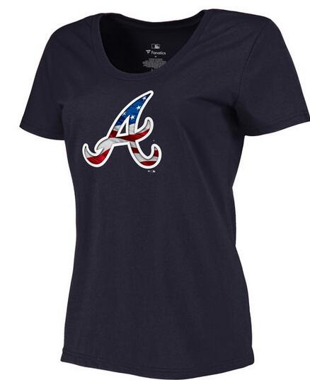 Braves Navy USA Flag Team Logo Women T Shirt