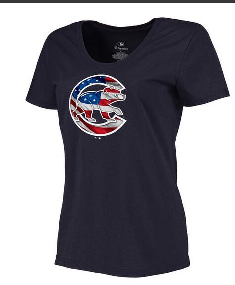 Cubs Navy USA Flag Team Logo Women T Shirt