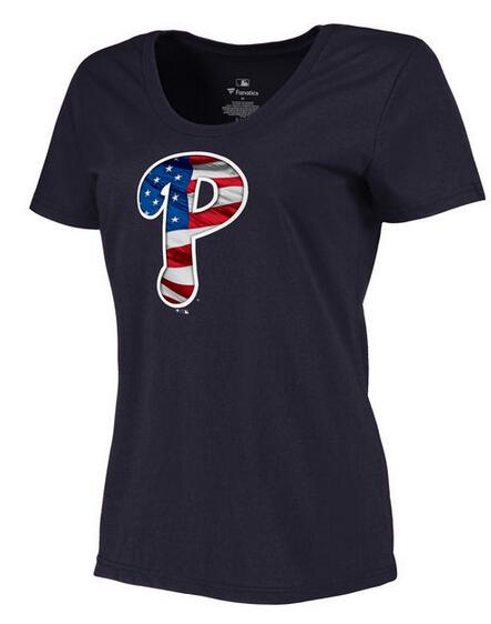 Phillies Navy USA Flag Team Logo Women T Shirt