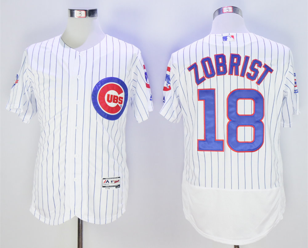 Cubs 18 Ben Zobrist White With 100 Years Patch Flexbase Jersey