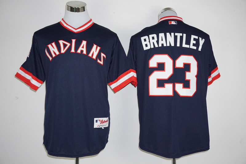 Indians 23 Michael Brantley Navy 1976 Throwback Jersey