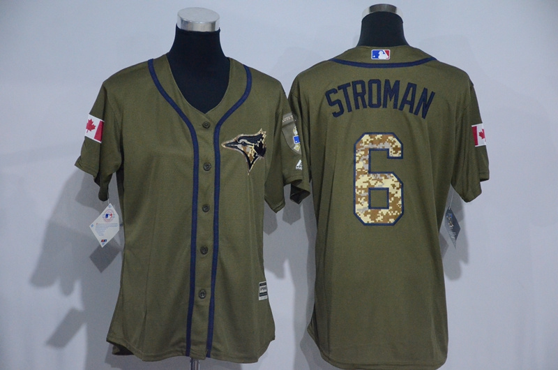 Blue Jays 6 Marcus Stroman Olive Green Women New Cool Base Jersey