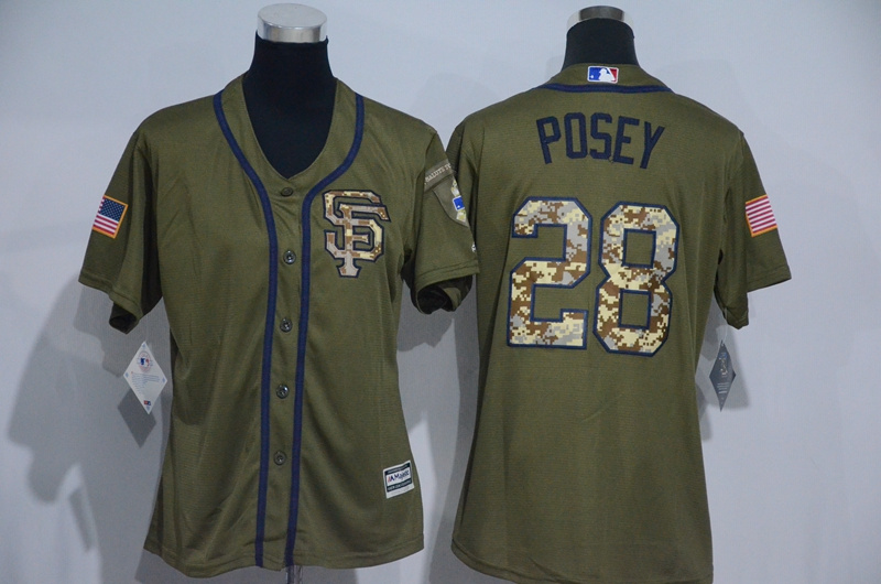Giants 28 Buster Posey Olive Green Women New Cool Base Jersey
