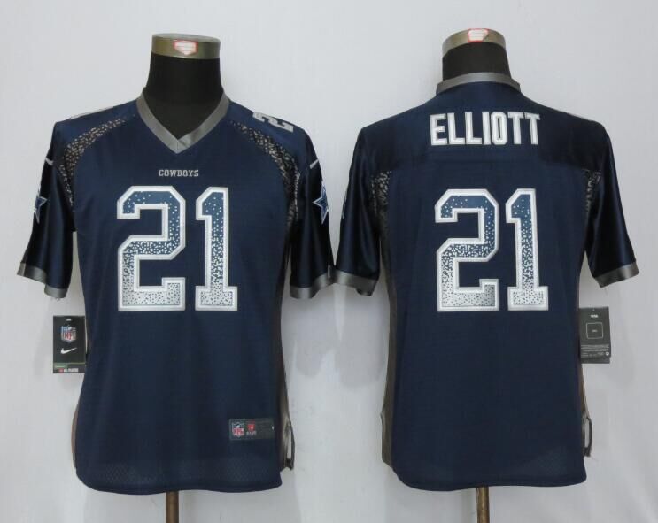 Nike Cowboys 21 Ezekiel Elliott Blue Women Drift Fashion Jersey