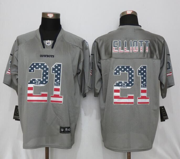 Nike Cowboys 21 Ezekiel Elliott Grey USA Flag Elite Jersey