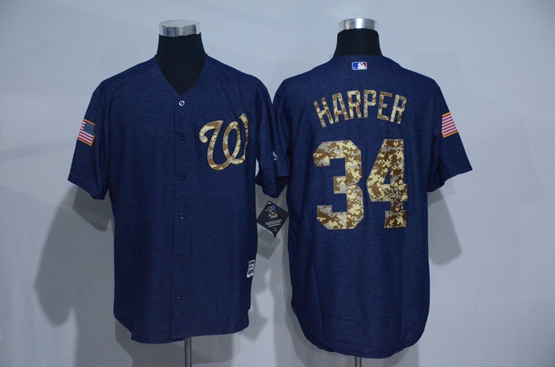 Nationals 34 Bryce Harper Navy Salute To Service New Cool Base Jersey