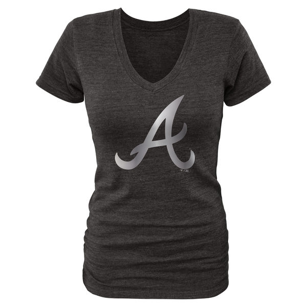 Atlanta Braves Fanatics Apparel Women's Platinum Collection V Neck Tri Blend T Shirt Black