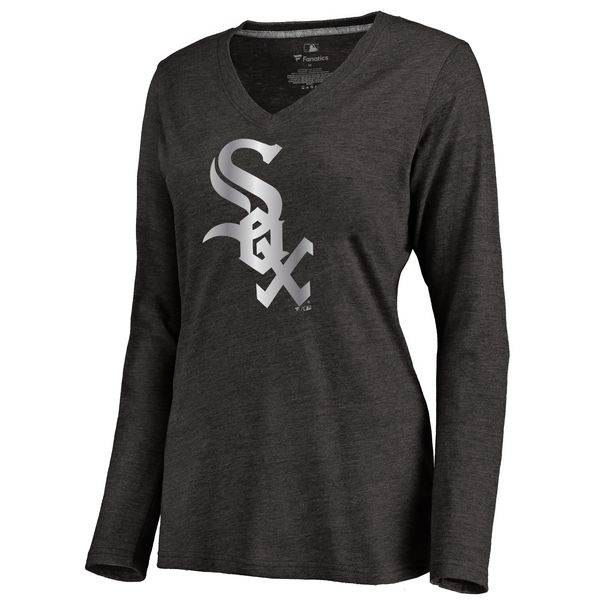 Chicago White Sox Women's Platinum Collection Long Sleeve V Neck Tri Blend T Shirt Black