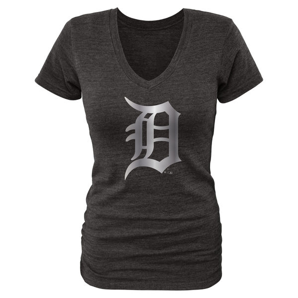 Detroit Tigers Fanatics Apparel Women's Platinum Collection V Neck Tri Blend T Shirt Black