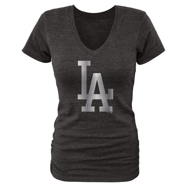 L.A. Dodgers Fanatics Apparel Women's Platinum Collection V Neck Tri Blend T Shirt Black