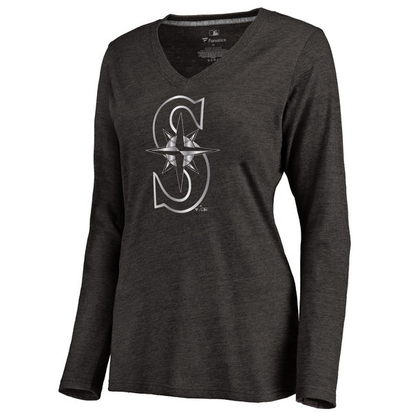 Seattle Mariners Fanatics Apparel Women's Platinum Collection V Neck Tri Blend T Shirt Black