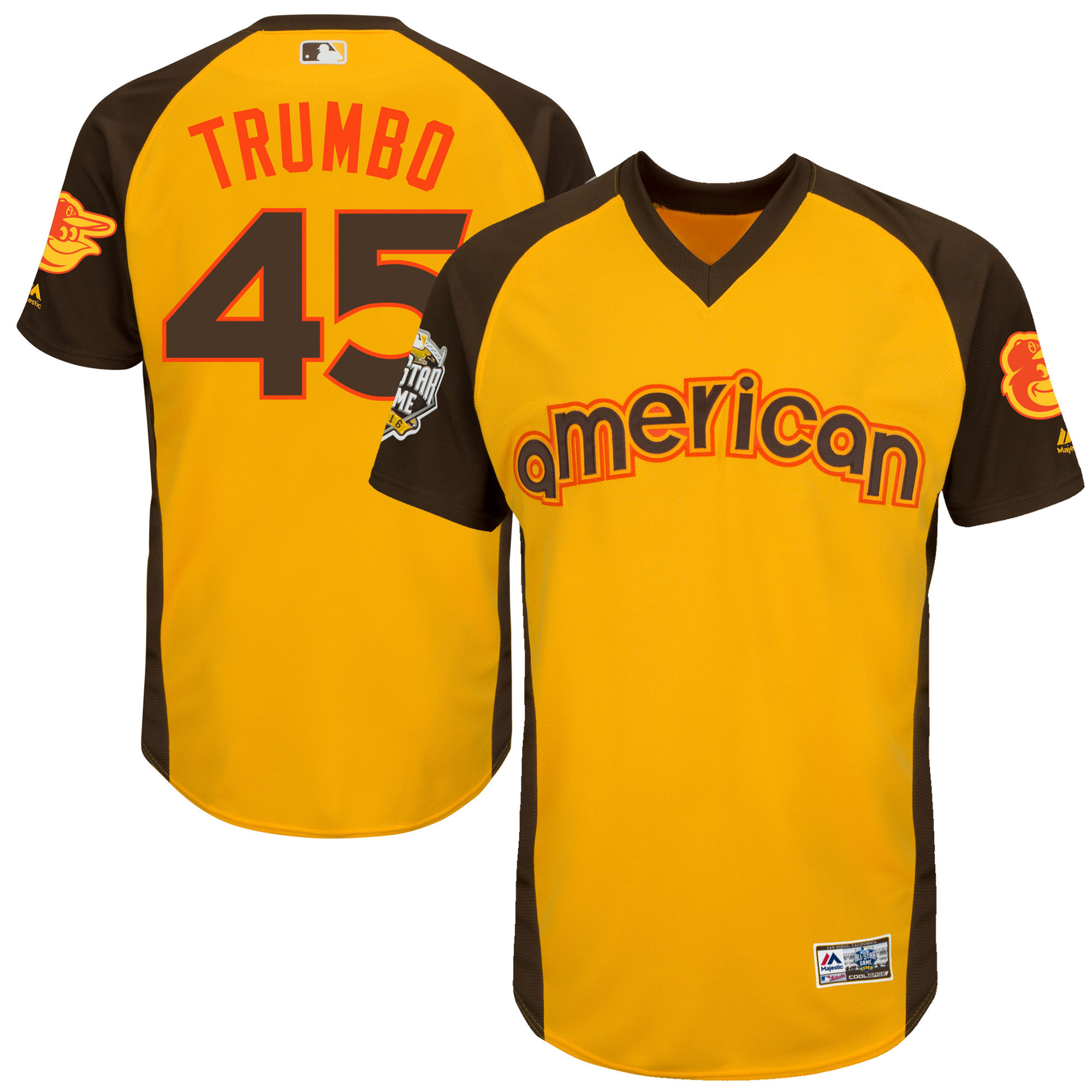 Orioles 45 Mark Trumbo Yellow 2016 All-Star Game Cool Base Batting Practice Player Jersey