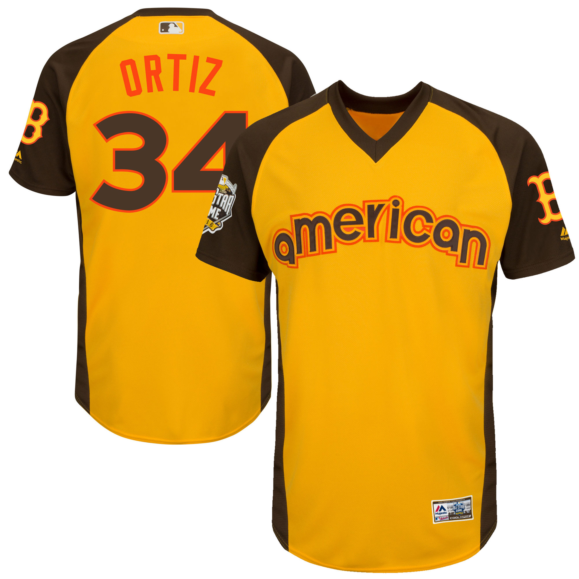Red Sox 34 David Ortiz Yellow 2016 All-Star Game Cool Base Batting Practice Player Jersey