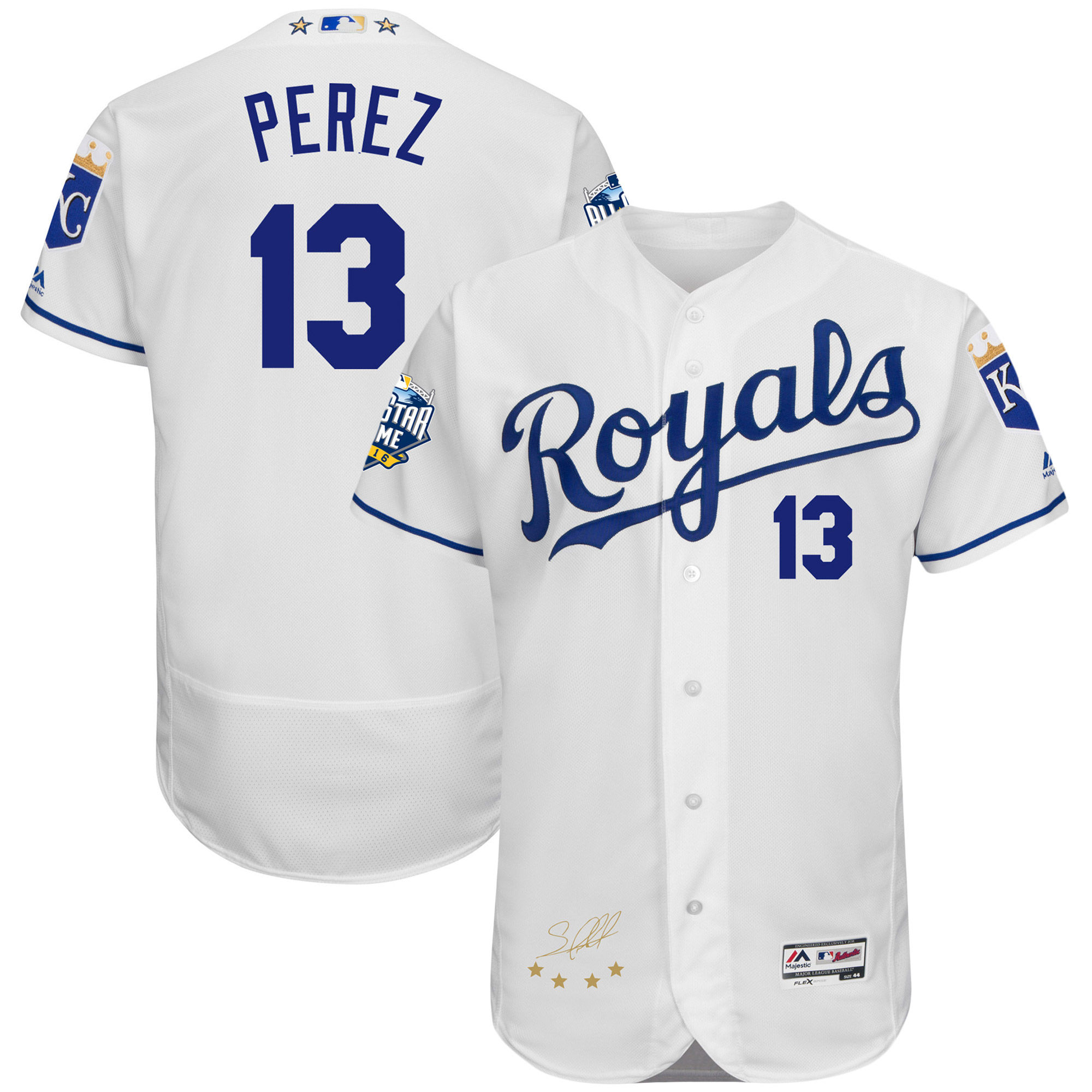 Royals 13 Salvador Perez White 2016 All-Star Game Signature Flexbase Jersey