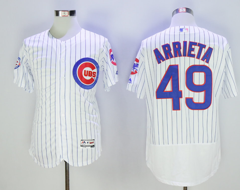 Cubs 49 Jake Arrieta White With 100th Anniversary Patch Flexbase Jersey