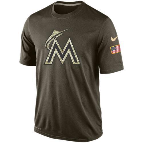 Nike Miami Marlins Olive Green Salute To Service Dri Fit Men's T-Shirt