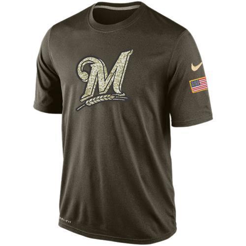 Nike Milwaukee Brewers Olive Green Salute To Service Dri Fit Men's T-Shirt