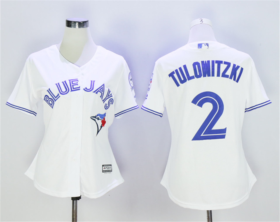 Blue Jays 2 Troy Tulowitzki White With 40th Anniversary Patch Women New Cool Base Jersey