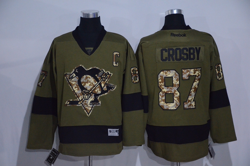 Penguins 87 Sidney Crosby Green Salute To Service Reebok Jeresey