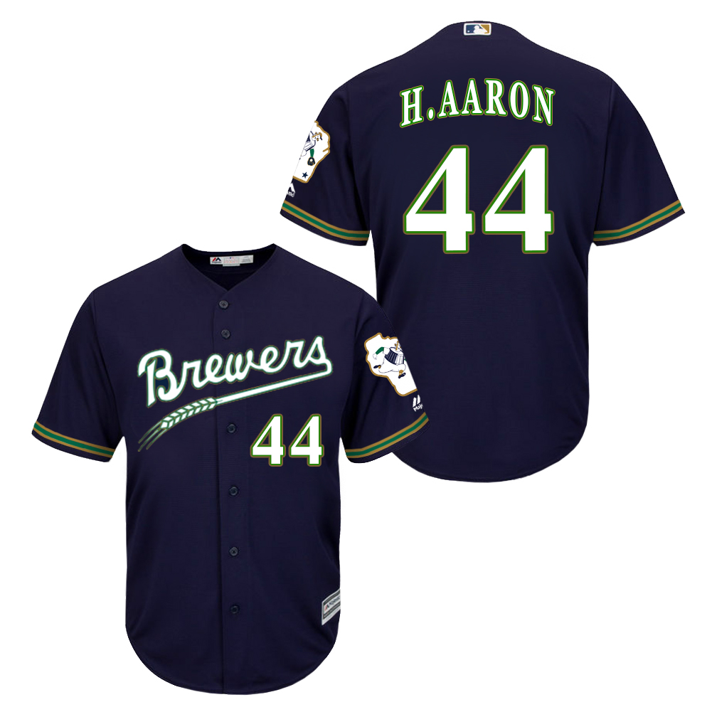 Brewers 44 Hank Aaron Navy New Cool Base Jersey