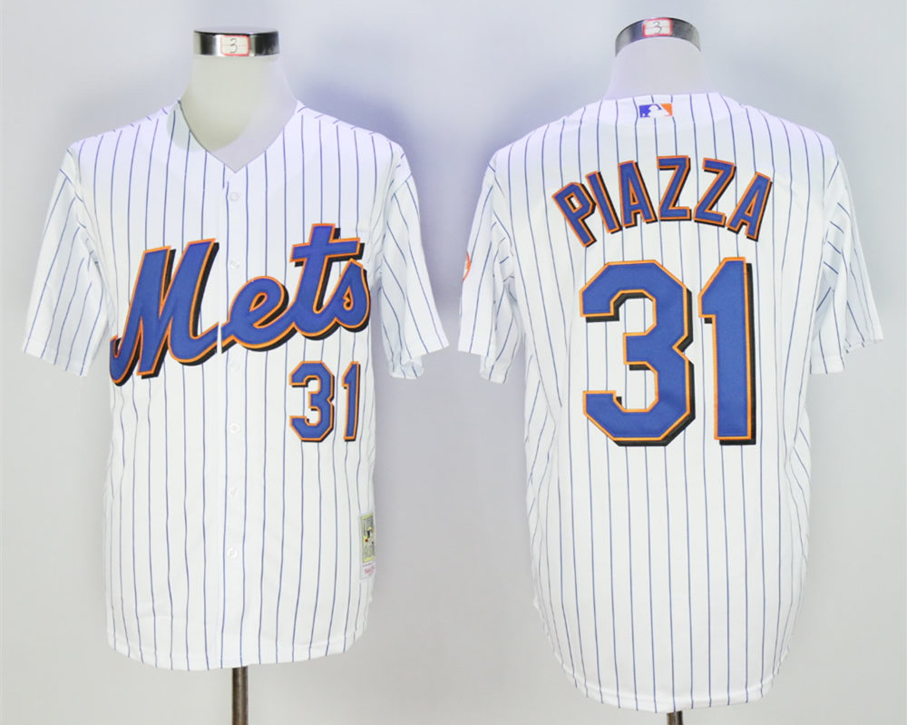 Mets 31 Mike Piazza White Throwback Jersey